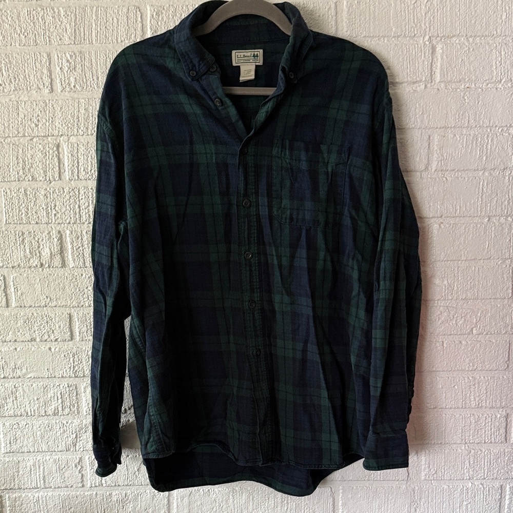 L.L. Bean Dark Green and Navy Plaid Shirt